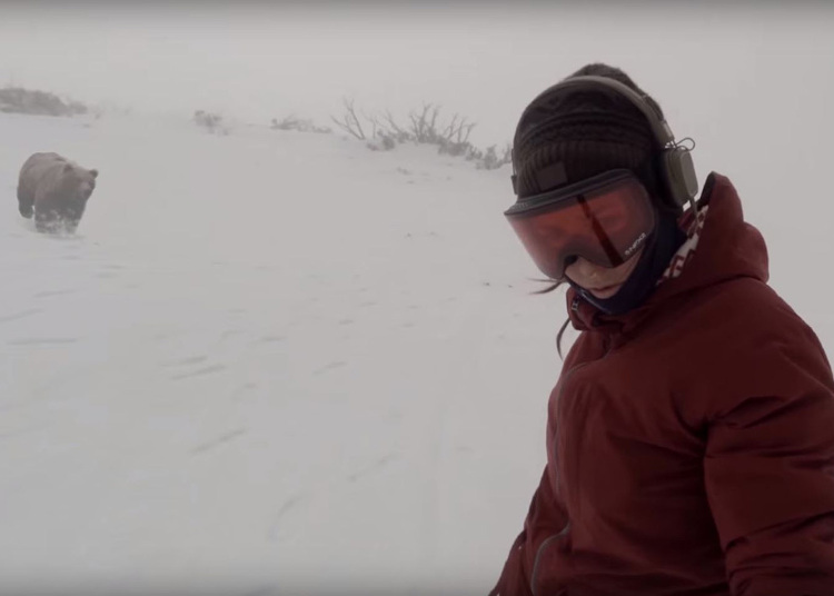 Snowboarder escapa de urso, filma tudo e só percebe depois