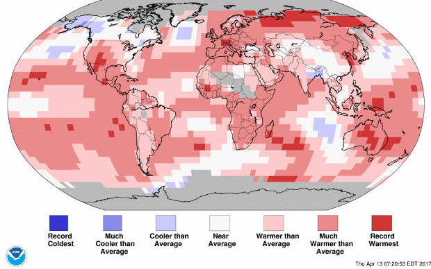 Quanto mais vermelha a região, mais quente ela é NOAA/Reprodução