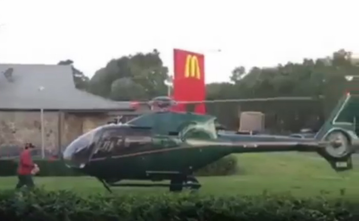 Homem pousa helicóptero na McDonald’s e compra lanche