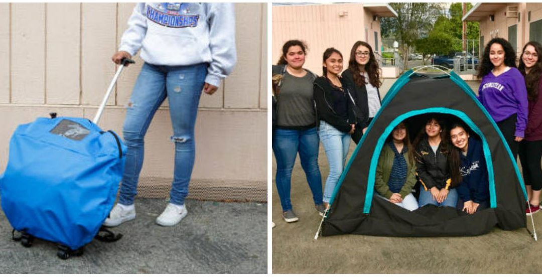 Garotas criam abrigo dobrável para moradores de rua