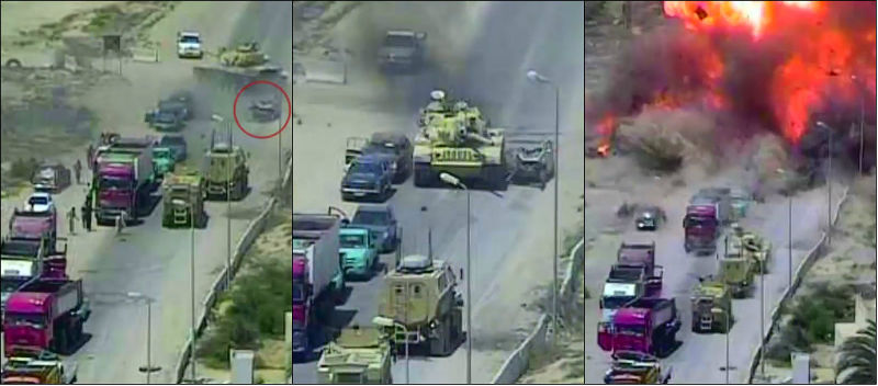 Tanque intercepta carro bomba e salva 50 civis no Egito