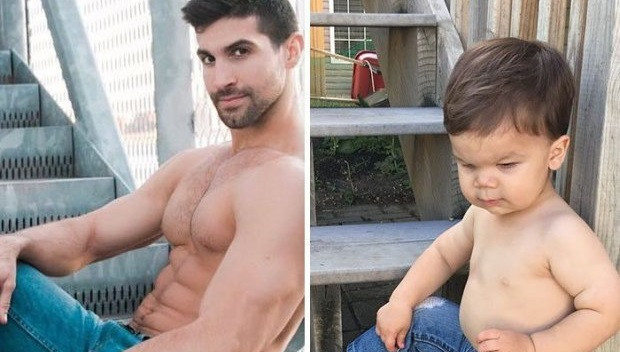 Ensaio com bebê imitando poses do tio modelo ganha as redes sociais